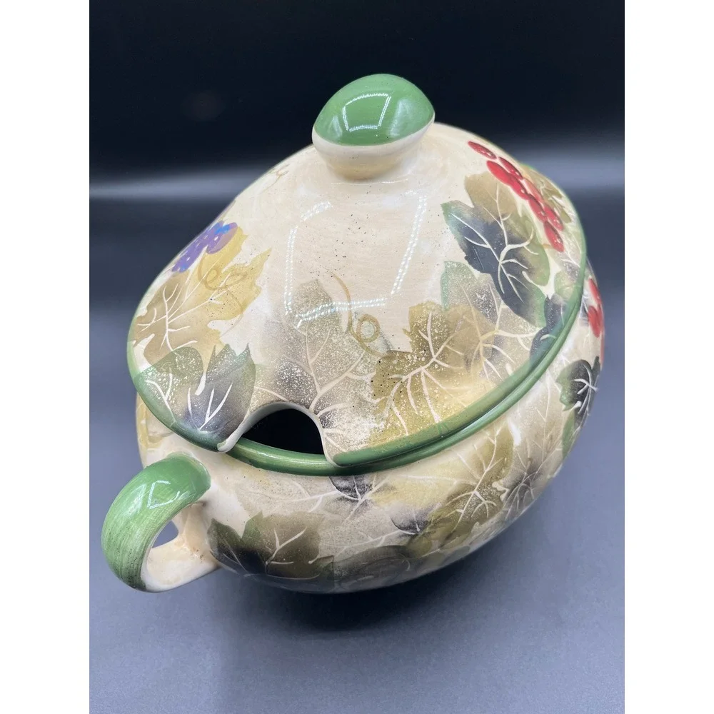 Vintage WCL Ceramic Grape Vine Soup Tureen with Lid and Handles Oval 12.5‎ Inch
